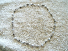 Signed REVLON Necklace, Silver Tone Metal, Faux Pearls, Textured Beads