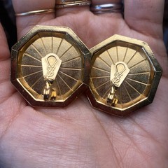 Yves Saint Laurent YSL Vintage Signed Octagon Faux Pearl Gold Clip-On Earrings