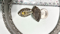 VTG Signed HOBE Silver Mesh NECKLACE & CLIP EARRING Set 1940s ORNATE Demi-Parure