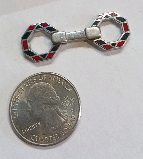 Vintage Art Deco Enamel Jewelry Link Red Black Octagon Necklace Component