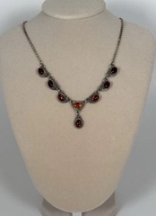 Vintage 925 Sterling Silver Cognac Colored Amber Y Drop Necklace 18” 11g