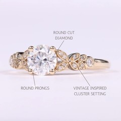 Vintage Inspired Leaf Cluster Engagement Ring Floral Motif Antique Style Jewelry