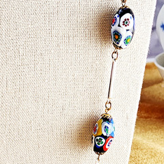 Vintage Italian Artisan Millefiori Glass Necklace 30 inches Brass Links