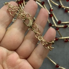 Vintage Red Bead Multi Strand Necklace Gold Tone Bar Link Layered