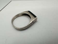Vtg Sterling Silver Black Stone Ring Signed 925 MB? Minimalist Simple S7.5 Read