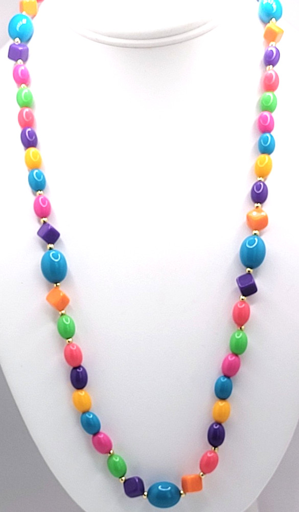 Vintage 1990s Rainbow toned Plastic Acrylic Bead Oval Square Graduated Unsigned