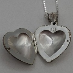 VTG 925 Heart Locket Necklace 18in Sterling Silver 6g Floral Etch Polished READ