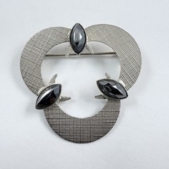 Vintage Black Hematite Brushed Silver Tone Brooch Pin