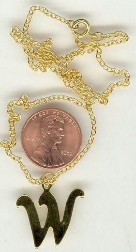 1 PIECE VINTAGE GOLD LETTER “W” INITIAL PENDANT 15.5″ CHAIN NECKLACE T395
