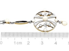 Antique 0.24 Ct Diamond and Seed Pearl, 14k Yellow Gold Pendant, Circa 1910