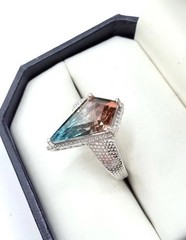 Unusual Sterling Silver Kite Cut Genuine AMETRINE Ring STS Sz7 Vintage Jewelry