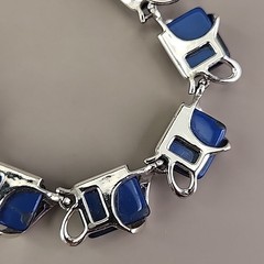 Vintage Thermoset Necklace Clip On Earrings Set Blue Silver Tone 15″