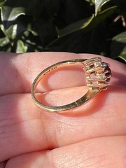 VINTAGE 14K YELLOW GOLD RED NAVETTE MARQUISE CUT GENUINE RUBY AND DIAMONDS RING