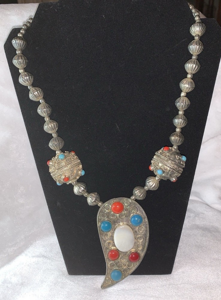 OLD TIBETAN NEPALI Necklace Turquoise Coral – TRIBAL Handcraft Design Vintage