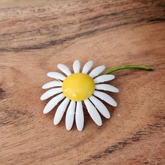 Vintage Original by Robert Enamel Daisy Brooch White Yellow Flower Mod 60s Pin