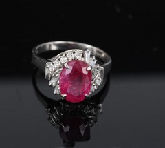 Rare 2.98ct GIA Burma NO HEAT Natural Ruby & 0.34ct Diamond Platinum Ring Size 6