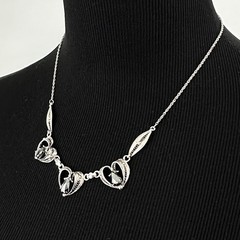 SORRENTO sterling silver necklace – vintage hematite stone filigree heart 18.25″