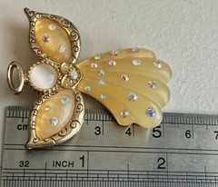 VINTAGE Angel Brooch AB Rhinestones Resin Gold Tone 2″ Pin Designer Signed KC