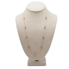 Barrel Pearl Neutral Tone Gold Plated Station Necklace Vtg Korea 24 Inch w Tag