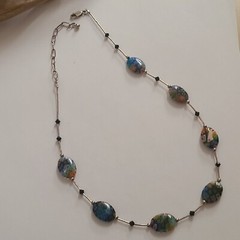 VINTAGE STERLING SILVER MILLEFIORI GLASS ARTISAN MADE NECKLACE ADJUSTS 17-20IN