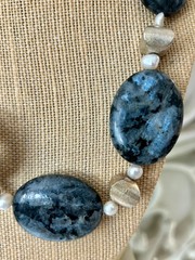 GENUINE PEARL NECKLACE Chunky Gemstone Labradorite & Baroque Pearl Artisan OOAK