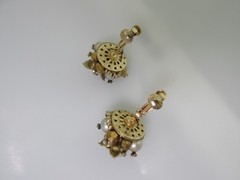Vintage Vendome Faux Pearl Gold Bead Rhinestone Earrings Clip Layered Juliana St