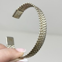 Vintage Bohemian Sterling Silver 925 Italy Woven Open Cuff Bracelet 7.75” 25g