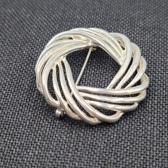 Vintage Open Work Swirl Wreath Brooch Silver Plated 1.75 in