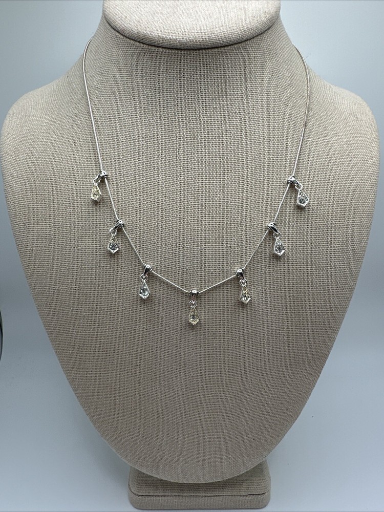 Vintage Napier Silver Tone Necklace With Clear Rhinestones Signed 16-18”