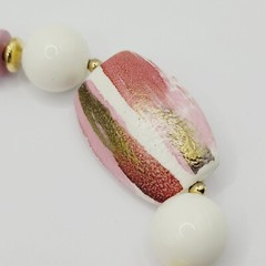 Hand Painted Porcelain Ceramic Pendant Beaded Vintage Necklace 30 Inch Japan