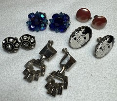 Vintage Clip On Earrings Lot Of 5 Silver, Crystals, Rhinestones