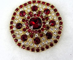 Large Vintage Monet Brooch, Ruby-red & Clear Rhinestones, 2.25” Diameter