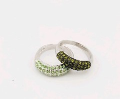Vtg Ring Set 2pc Sz 10 Green Cubic Zirconia Stackable 18KGE Fashion Jewelry S#G1
