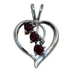 Vintage FAS 925 Sterling Silver Open Heart Pendant | 3 Triple Heart Red