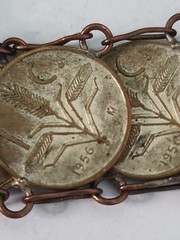 Vintage Mexican Coin Link Bracelet Estados Unidos Mexicanos 1 Centavo 1950’s HM
