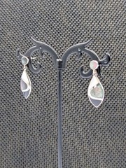 Vtg Sterling Silver Onyx Rainbow & White MOP Marquise Shape Dangle 925 Earrings