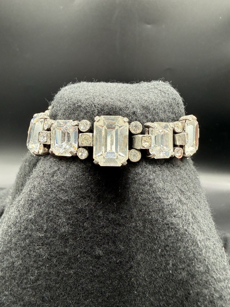 Vintage Eisenberg Crystal Rhinestone Sterling Silver Clasp Heavy Bracelet 7.5”