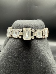 Vintage Eisenberg Crystal Rhinestone Sterling Silver Clasp Heavy Bracelet 7.5”