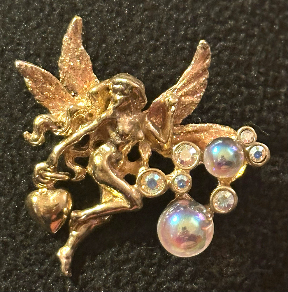 Rare Kirk’s Folly Fairy/Angel w/ Aurora Borealis Crystal Balls & Heart Brooch