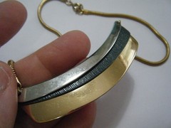 Vintage 70s Napier Silver Gold Black Steel Bar & Chain Modernist Collar Necklace