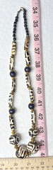 Tribal Wood Beaded Statement Necklace Black Cream Brown Boho Artisan Vintage