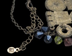 Vtg Unica Mixed Media Hippie Style Necklace 17″ Enamel Boho Dangling Crystals
