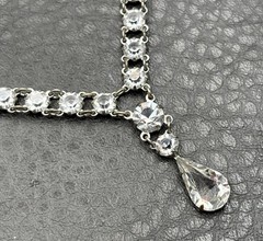 Vintage Art Deco Open Back Crystal Tennis Necklace Silver Tone Y Drop Choker