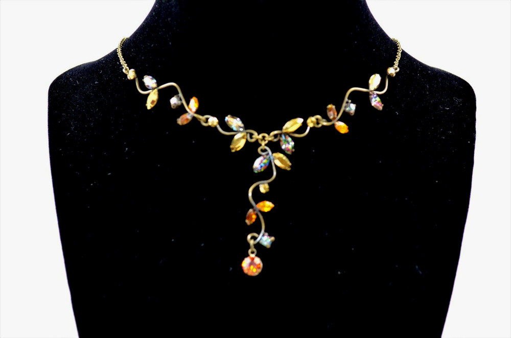 Vintage Necklace Festoon Style Necklace Beautiful Multicolored Rhinestones