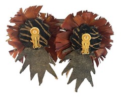 Vintage 80’s Statement Earrings Leather Feather Rhinestone Metallic Clip On Bold