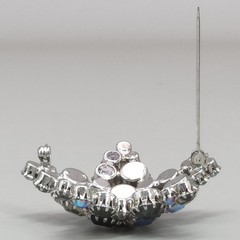 Large Dome Unsigned Star Prong Set Glass Rhinestone Brooch Silver Grey Tone 2″