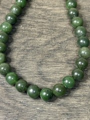 Beautiful Vintage Green Jade Beaded Necklace And 14KT Earrings Hoops