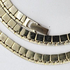 Heavy Double Layer Flat Square Link Chain Gold Tone Necklace Vintage Korea 1970s