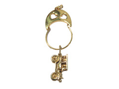 Monet Charm Holder w Automobile Car Dangle Hearts Cut Out Brass Vintage Signed
