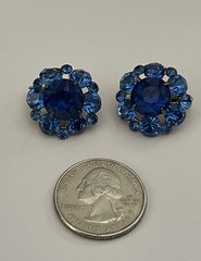 Vintage MCM Prong Set Sparkling Blue Rhinestone Silvertone Screwback Earrings